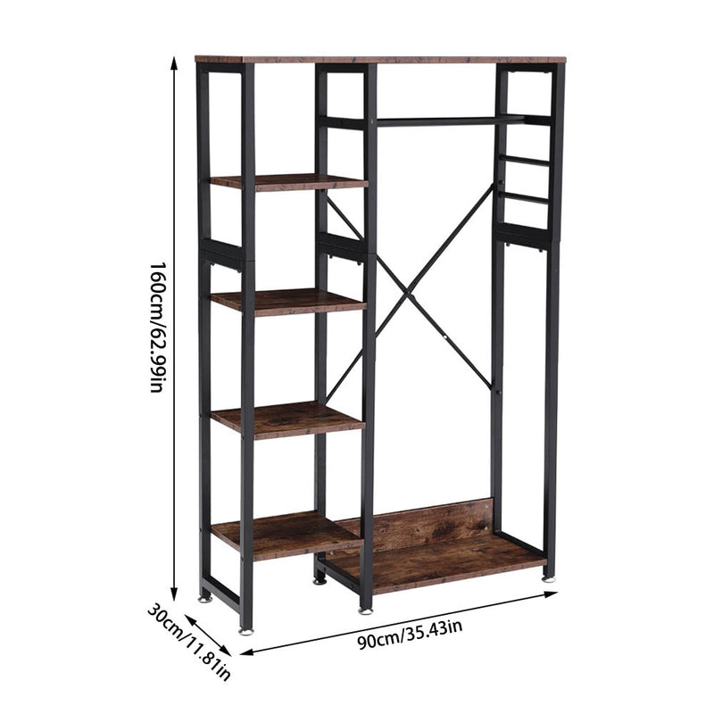 Livingandhome Rustic Brown Clothes Rack with Storage Shelves