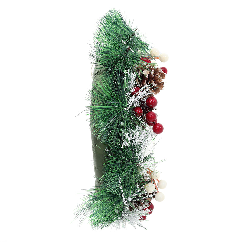 Livingandhome 32cm Snow Flocked Christmas Artificial Wreath with Classical Xmas Ornaments