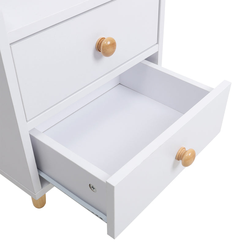 Livingandhome Wooden 2-Drawer Bedside Table Nightstand with a Shelf and Wooden Legs