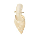 Lace Mesh Pointed Toe Heeled Mules Sandals - Beige