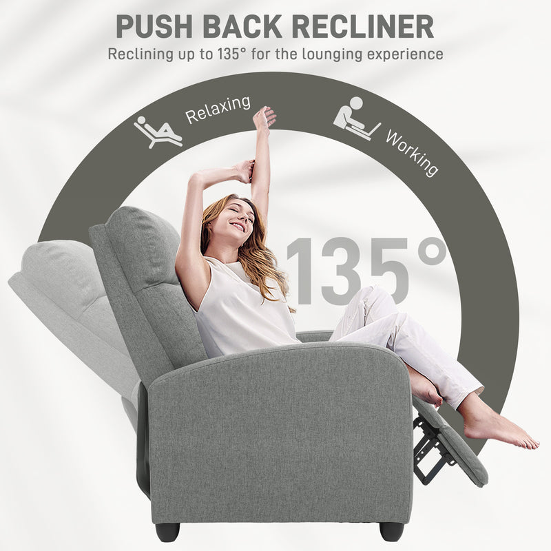 HOMCOM Linen Fabric Reclining Chair with Padded Seat, Light Grey