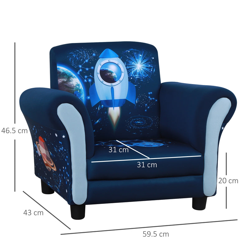 HOMCOM Kids Polyester Upholstered Outer-Space Armchair Blue/Yellow
