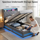 HOMCOM Lift up Storage Bed Frame with RGB LED Lights Dark Grey