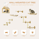 PawHut Cat Wall Furniture Condo Perches Scratch Posts Steps 8 Piece Beige