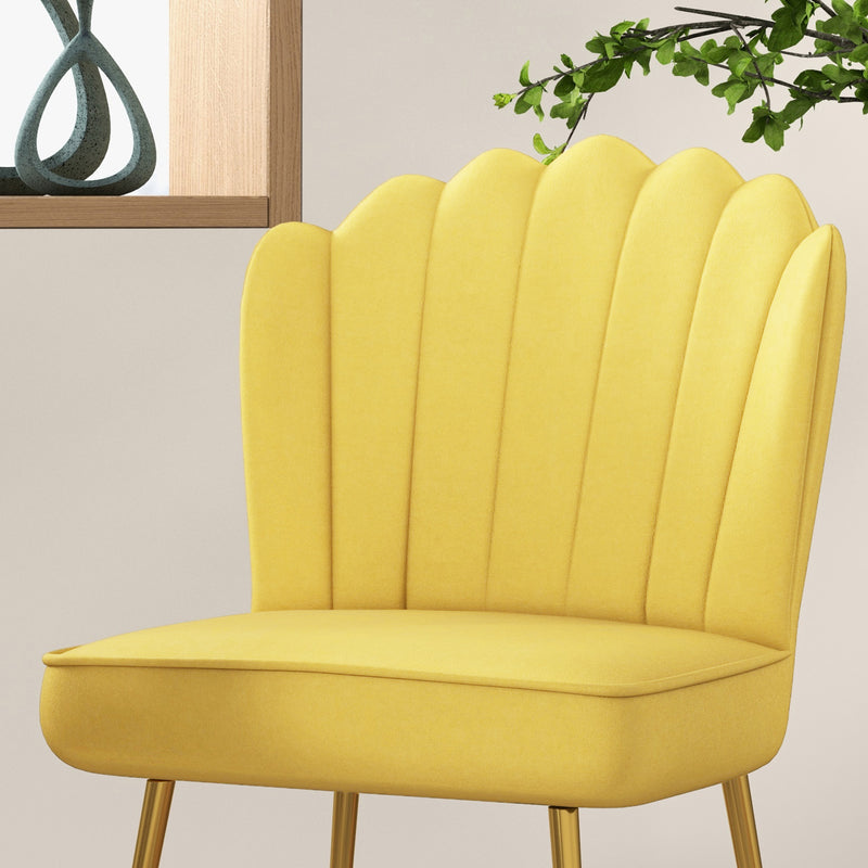 HOMCOM Yellow Velvet-Feel Shell Accent Chair Home Bedroom Lounge Metal Legs