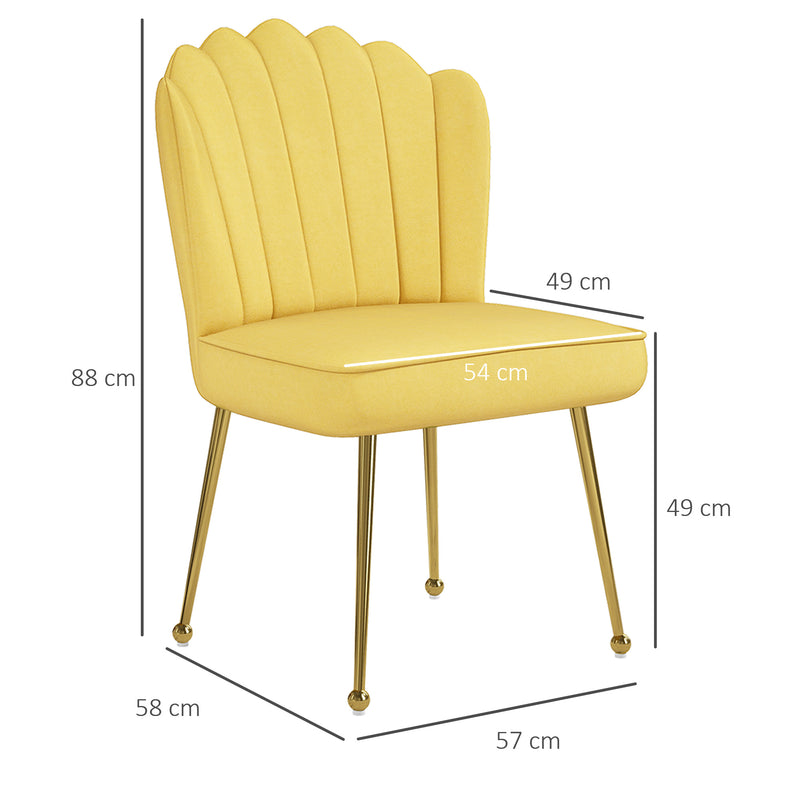 HOMCOM Yellow Velvet-Feel Shell Accent Chair Home Bedroom Lounge Metal Legs