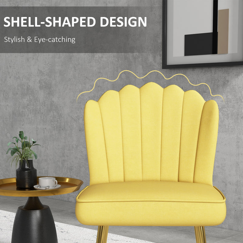 HOMCOM Yellow Velvet-Feel Shell Accent Chair Home Bedroom Lounge Metal Legs