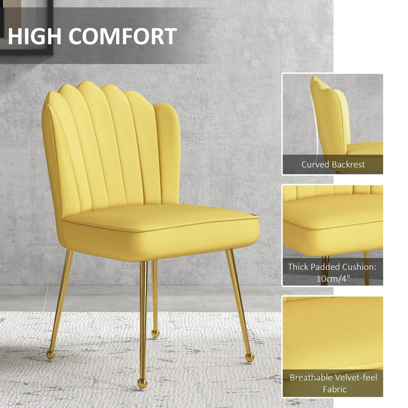 HOMCOM Yellow Velvet-Feel Shell Accent Chair Home Bedroom Lounge Metal Legs
