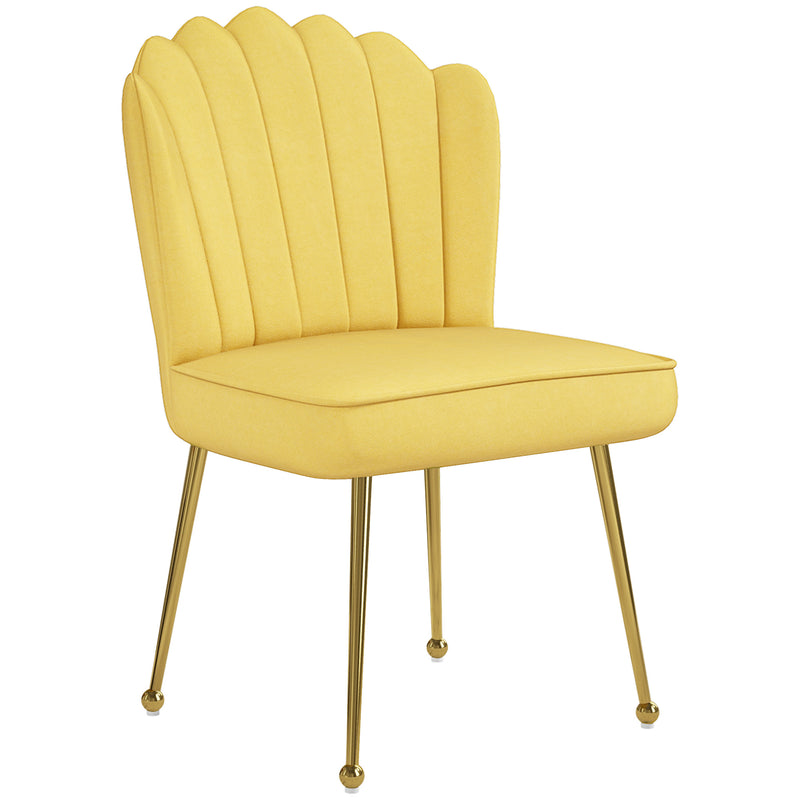 HOMCOM Yellow Velvet-Feel Shell Accent Chair Home Bedroom Lounge Metal Legs