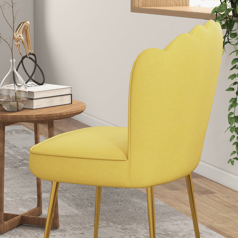 HOMCOM Yellow Velvet-Feel Shell Accent Chair Home Bedroom Lounge Metal Legs
