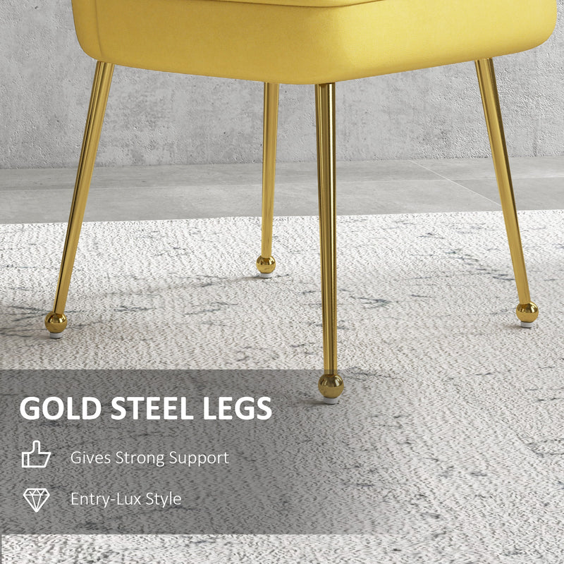 HOMCOM Yellow Velvet-Feel Shell Accent Chair Home Bedroom Lounge Metal Legs