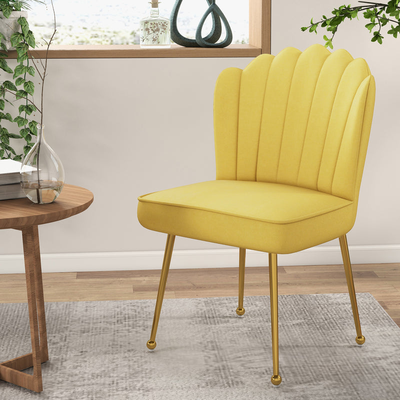 HOMCOM Yellow Velvet-Feel Shell Accent Chair Home Bedroom Lounge Metal Legs