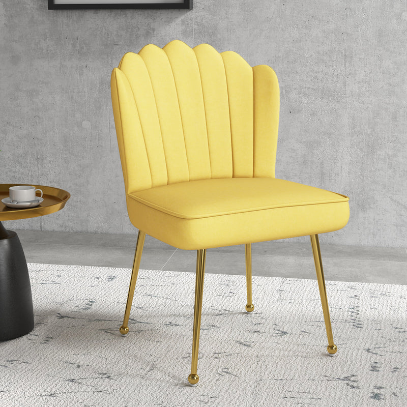 HOMCOM Yellow Velvet-Feel Shell Accent Chair Home Bedroom Lounge Metal Legs