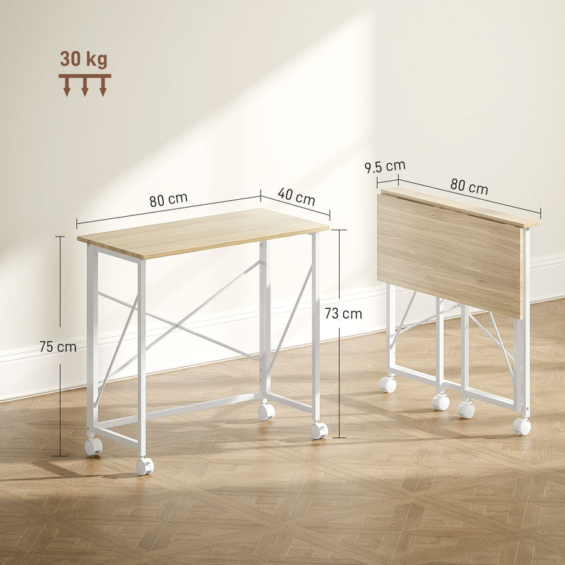 HOMCOM Folding Desk on Wheels, Writing Table for Home Office