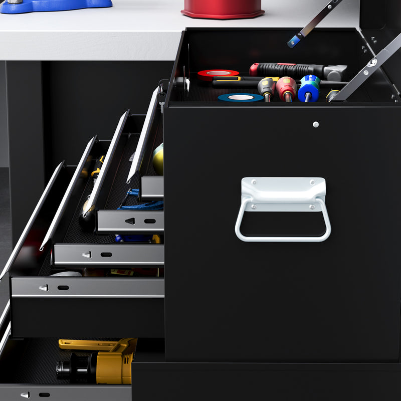 HOMCOM Top Chest And Roller Cabinet Combo Metal Tool Cabinet On Wheels - Black/Blue/Red