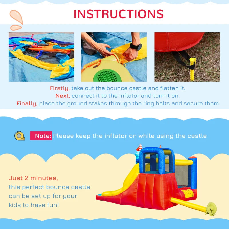Outsunny Bouncy Castle with Slide and Pool