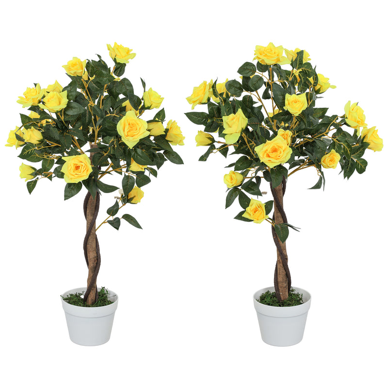 Outsunny Set of 2 90cm Artificial Rose Tree, Fake Decorative Plant
