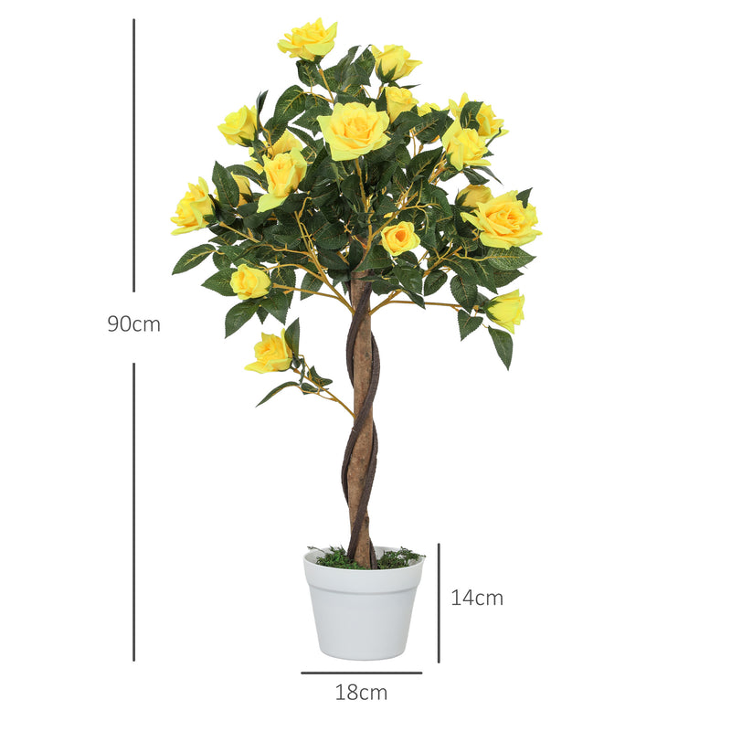 Outsunny Set of 2 90cm Artificial Rose Tree, Fake Decorative Plant