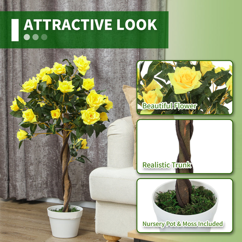 Outsunny Set of 2 90cm Artificial Rose Tree, Fake Decorative Plant