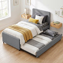 HOMCOM 90 x 190 cm Upholstered Single Bed, Pull Out Trundle Bed, Dark Grey