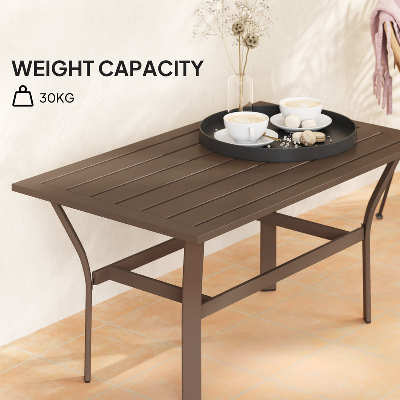 Outsunny Metal Garden Coffee Table with Slatted Tabletop, Brown
