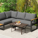 Outsunny Metal Garden Coffee Table with Slatted Tabletop, Brown