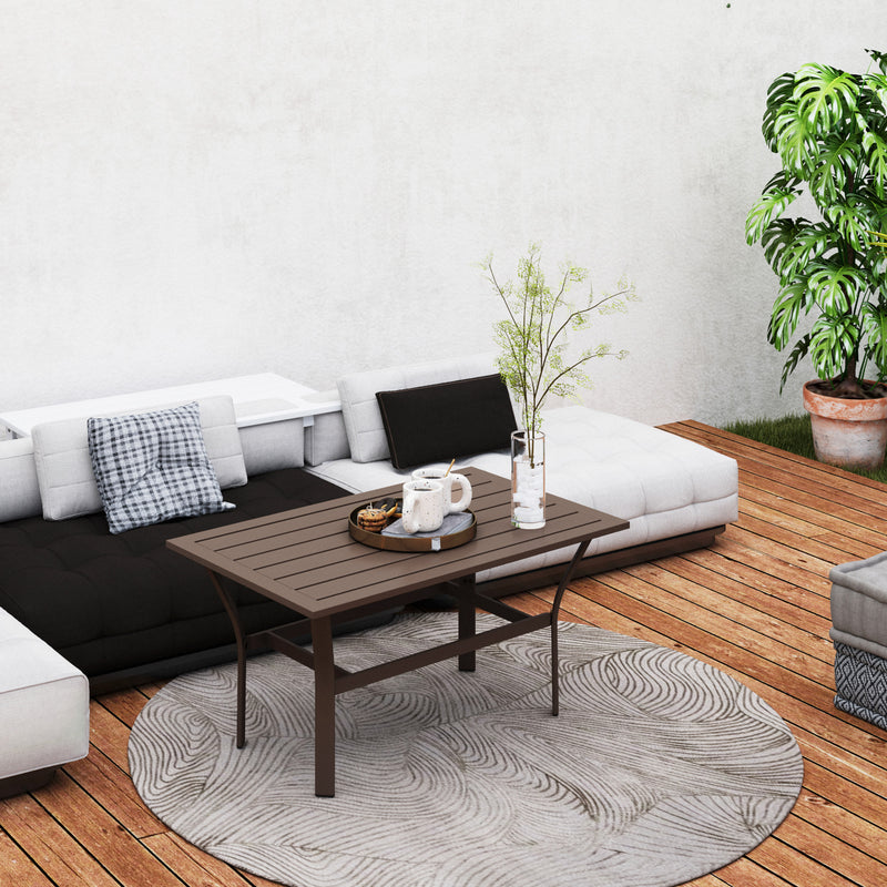 Outsunny Metal Garden Coffee Table with Slatted Tabletop, Brown