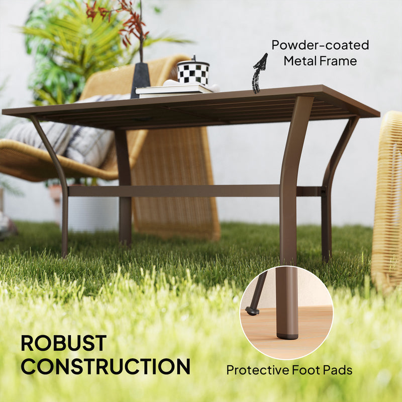 Outsunny Metal Garden Coffee Table with Slatted Tabletop, Brown