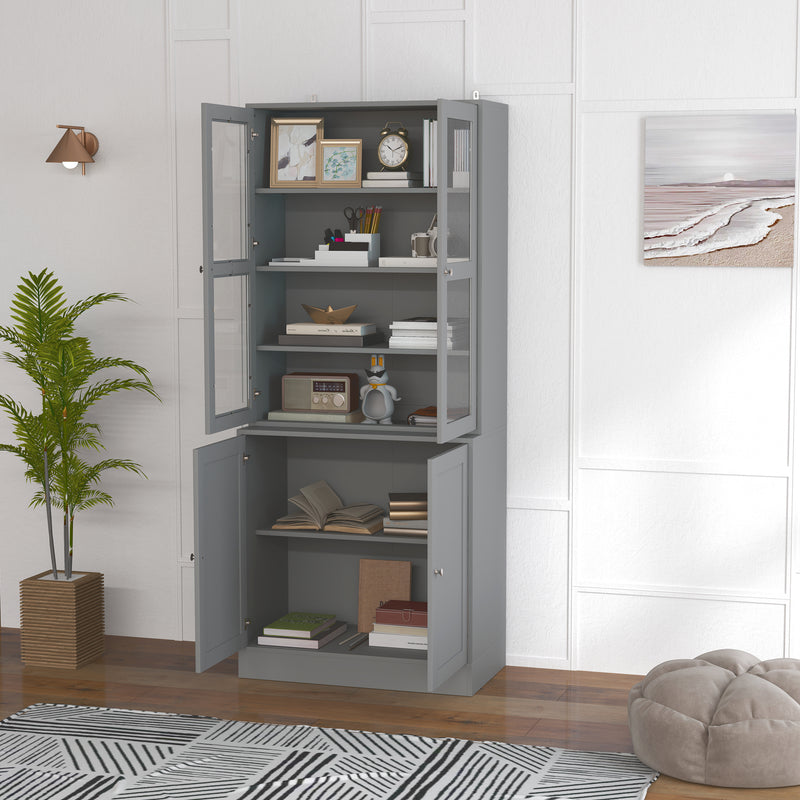 HOMCOM Modern Bookcase Display Storage Cabinet w/ Doors Adjustable Shelves