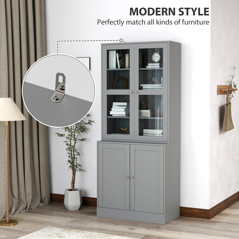 HOMCOM Modern Bookcase Display Storage Cabinet w/ Doors Adjustable Shelves