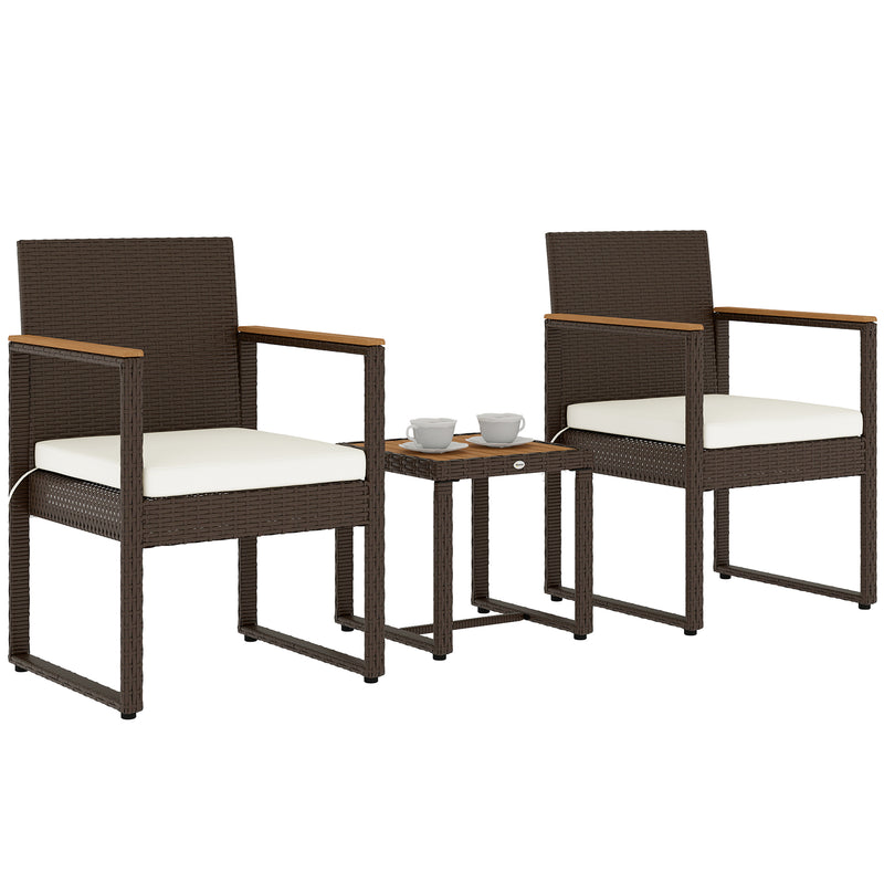 Outsunny 3-Piece Rattan Bistro Set with Acacia Wood Table