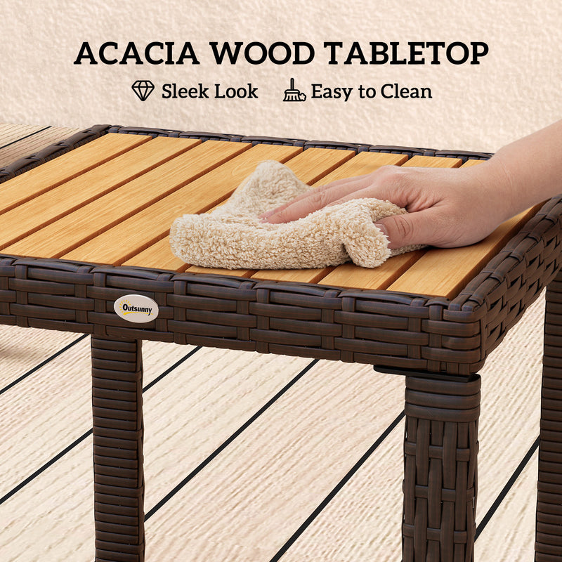 Outsunny 3-Piece Rattan Bistro Set with Acacia Wood Table