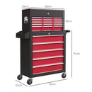 HOMCOM Rolling Tool Chest Lockable Roller Cabinet with with 14 Drawers Red