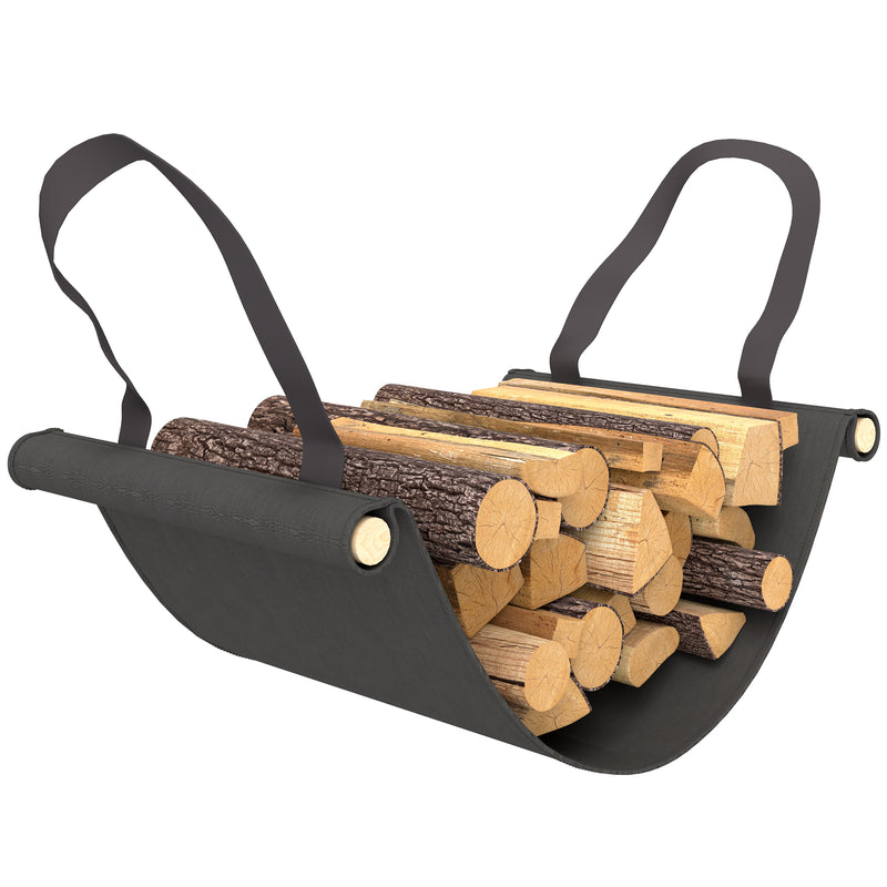Outsunny 4FT Firewood Rack Holder W/ Canvas Carrier and Oxford Cover, Black