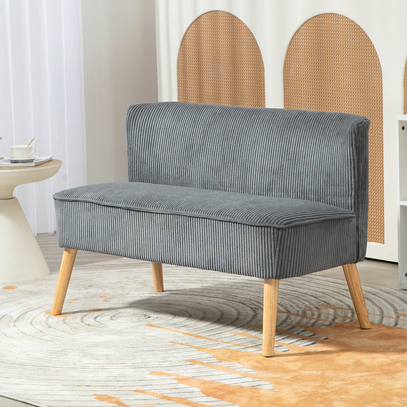 HOMCOM Corduroy Double Sofa W/ Wood Frame Foam Padding High Back, Grey