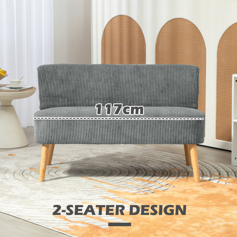 HOMCOM Corduroy Double Sofa W/ Wood Frame Foam Padding High Back, Grey