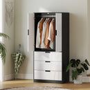 HOMCOM 2 Door Wardrobe White Wardrobe with 3 Drawer and Hanging Rod for Bedroom