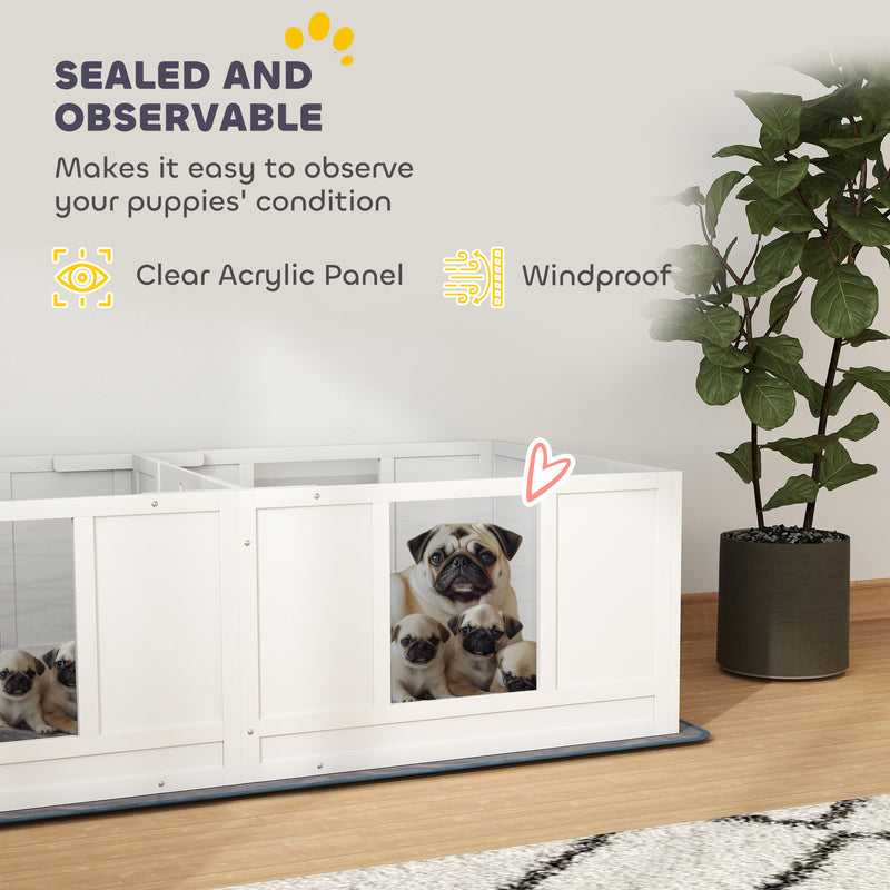 PawHut Whelping Box for Dogs with Whelping Pad, Two Room Design - White