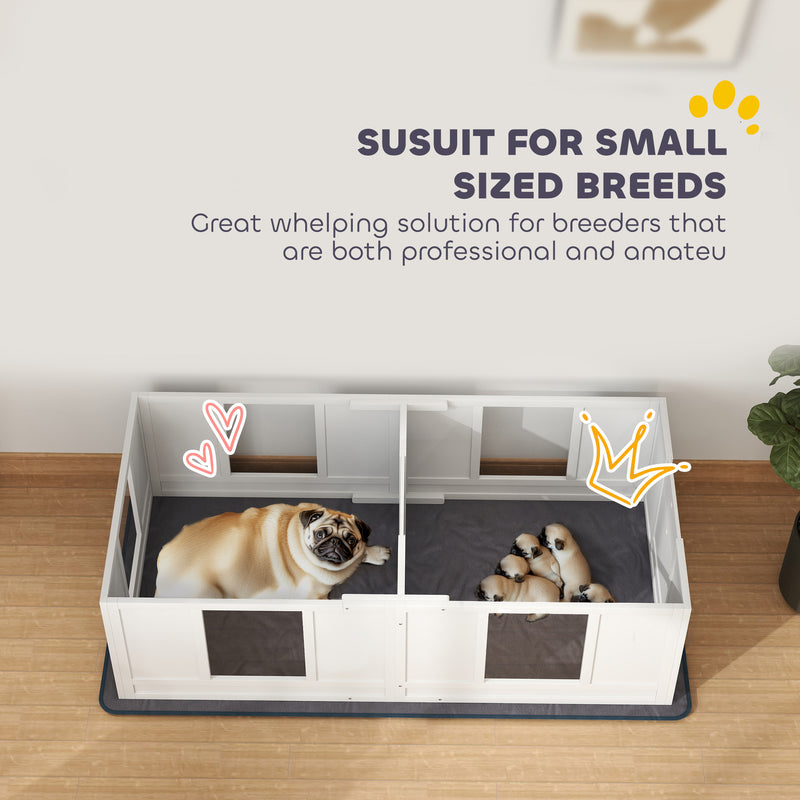 PawHut Whelping Box for Dogs with Whelping Pad, Two Room Design - White