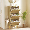 HOMCOM Narrow Shoe Cabinet, Shoe Storage Cabinet with 3 Flip Drawers, Oak