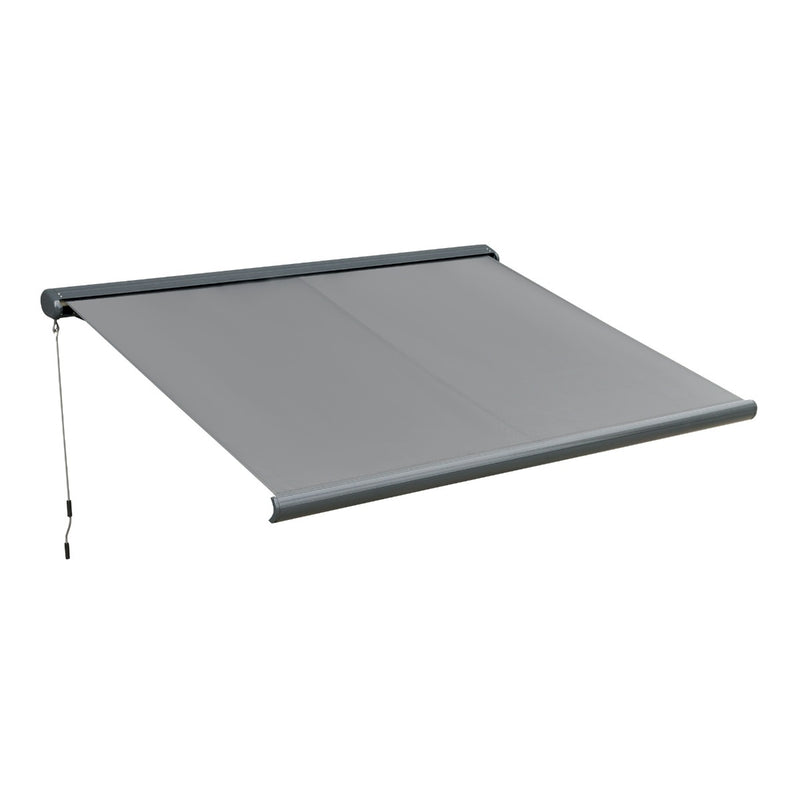 Outsunny 3.5x3m LED Light Full Cassette Case Electric Awning Door Window Sun Shade Patio Canopy Retractable W/ Remote Grey