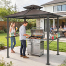 Outsunny 2.5 x 1.5 m Hardtop BBQ Grill Gazebo with Double Roof, Brown