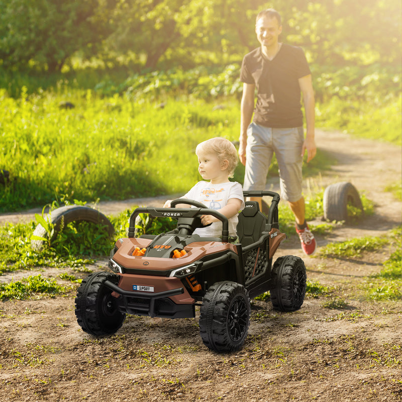 AIYAPLAY Kids Ride on Car, 12V Electric Truck w/ Horn Lights USB - Brown