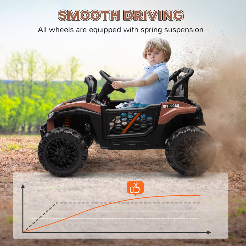 AIYAPLAY Kids Ride on Car, 12V Electric Truck w/ Horn Lights USB - Brown
