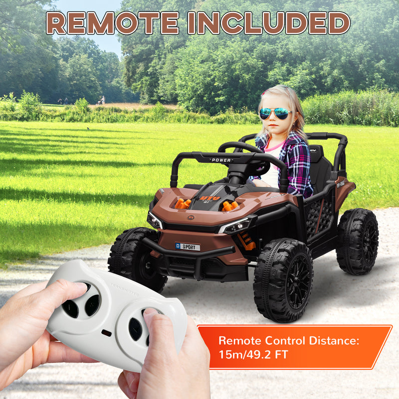 AIYAPLAY Kids Ride on Car, 12V Electric Truck w/ Horn Lights USB - Brown
