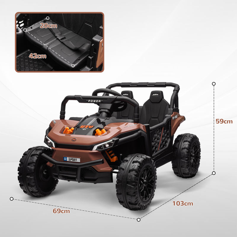 AIYAPLAY Kids Ride on Car, 12V Electric Truck w/ Horn Lights USB - Brown