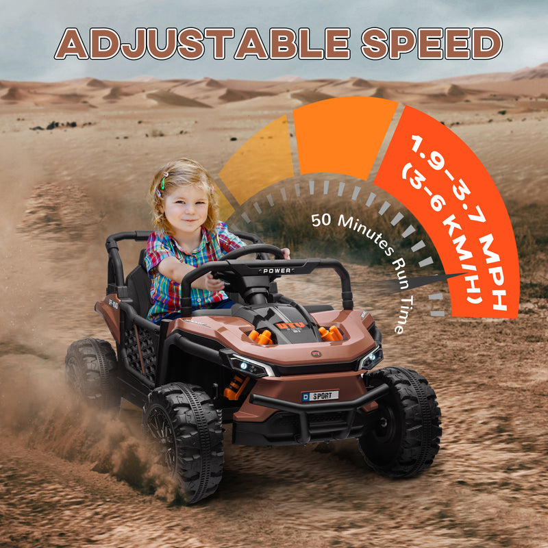 AIYAPLAY Kids Ride on Car, 12V Electric Truck w/ Horn Lights USB - Brown