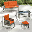 Outsunny 6 Pieces Rattan Garden Furniture Sofa Set with Cushions, Orange