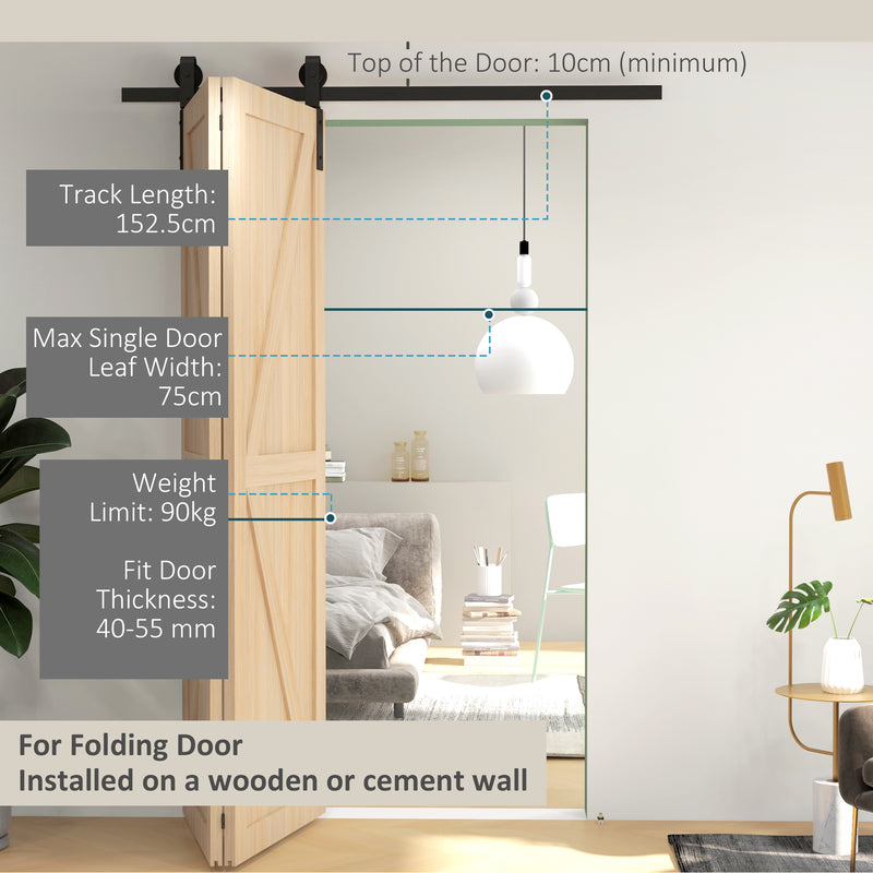 HOMCOM 5FT/153CM Bi-Folding Sliding Barn Door Hardware Kit Sliding Door Kit