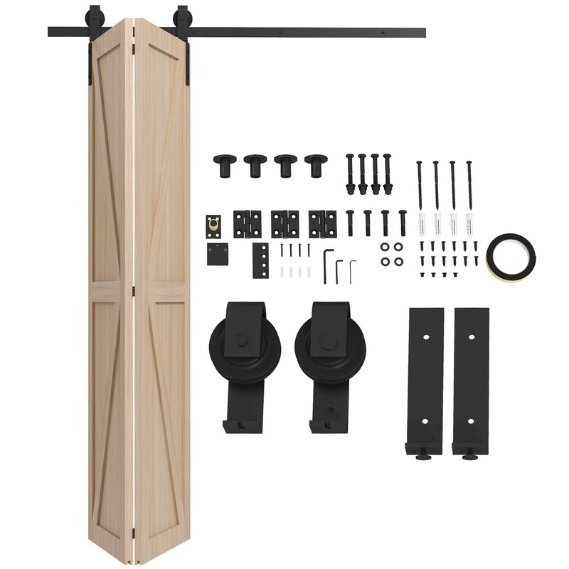 HOMCOM 5FT/153CM Bi-Folding Sliding Barn Door Hardware Kit Sliding Door Kit